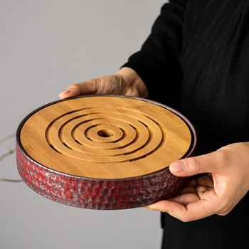 Φυσικοί δίσκοι από μπαμπού και κεραμικά τσαγιού τραπέζι τσαγιού χειροποίητα αξεσουάρ για δίσκους σερβιρίσματος