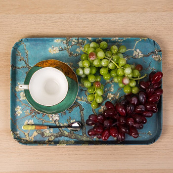 Винсент Ван Гог Цвете от кайсия Правоъгълна меламинова табла за чай Домашна чиния с плодове Маса за кафе Чаша за чай Чиния Домашно съхранение