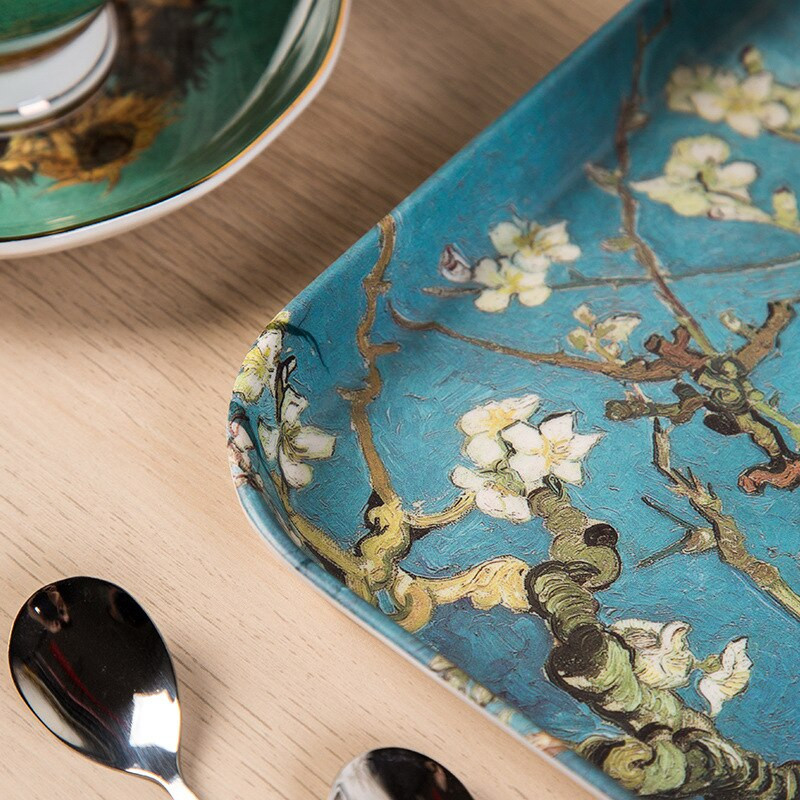 Vincento Van Gogo abrikosų gėlių stačiakampio formos melamino arbatos padėklas Namų ūkis vaisių lėkštė Kavos staliukas arbatos puodelis lėkštė Namų laikymas