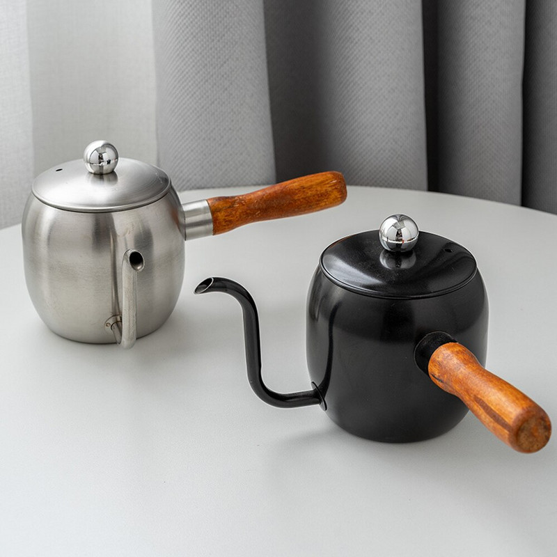 Lašinamasis virdulys Kavos arbatos puodas nerūdijančio plieno žąsies kaklelio snapelis Lašinamasis kavos virdulys su medine rankena Kavos arbatinukas 500 ml