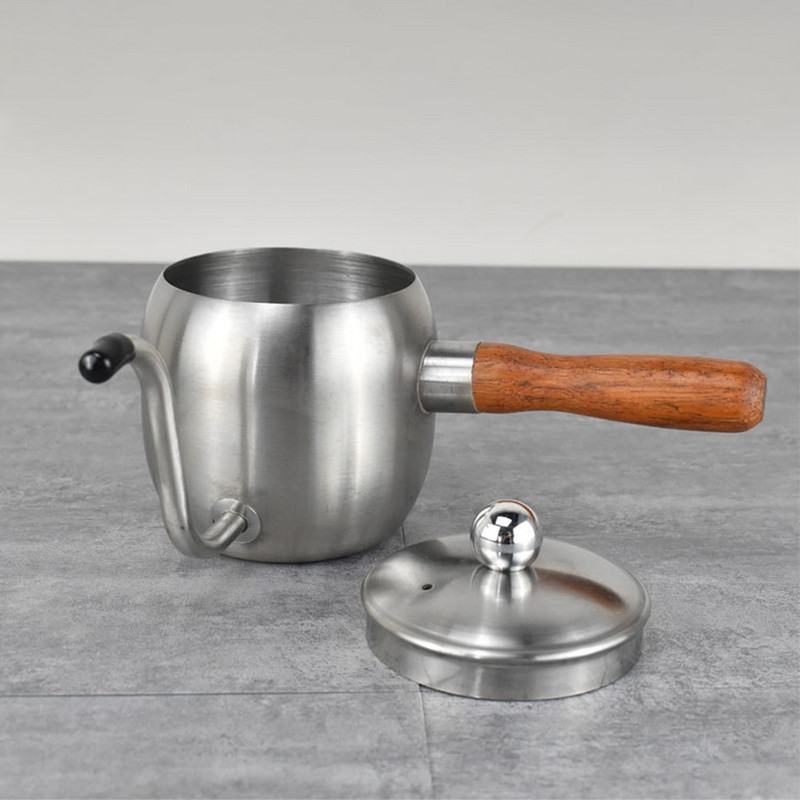 Lašinamasis virdulys Kavos arbatos puodas nerūdijančio plieno žąsies kaklelio snapelis Lašinamasis kavos virdulys su medine rankena Kavos arbatinukas 500 ml