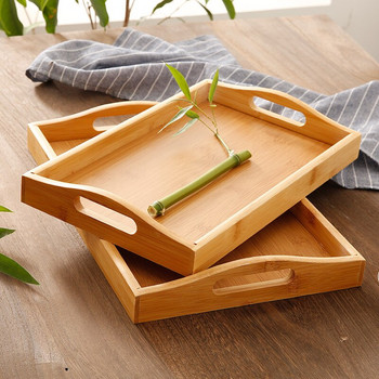 Правоъгълна бамбукова кутия за чай Поднос Хранителни закуски Хляб Поднос за сервиране на кафе Маса Бутилка Чаши Чиния за съхранение Декорация на домашна трапезария