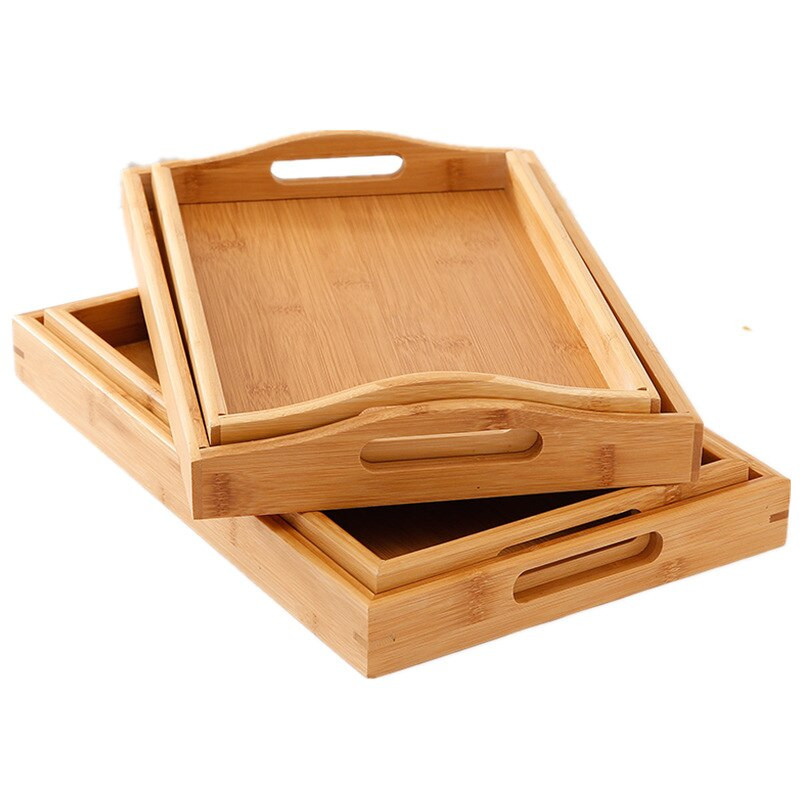 Obdĺžnikový bambusový čajový tácok, tácka na jedlo, občerstvenie, chlieb, káva, servírovací tácok, stôl, fľaše, šálky, úložný tanier, dekorácia do jedálne