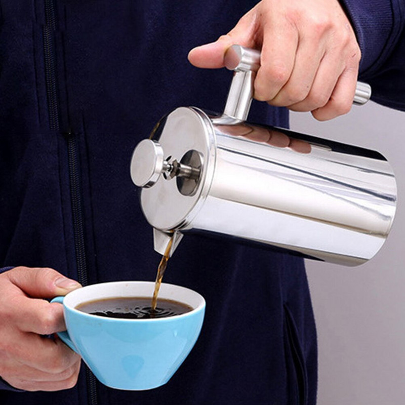 1000ml kávovar z nehrdzavejúcej ocele, espresso French Press kávovar, 350/800ML dvojstenný izolovaný kávovar na čaj