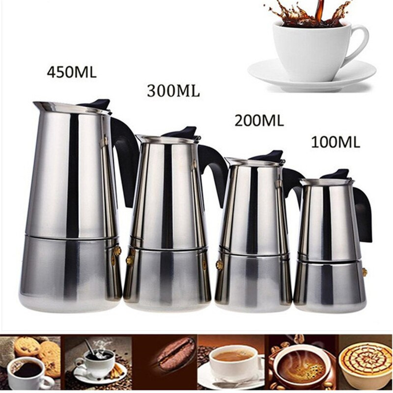 2/4/6/9 cesti cafetieră oală din oțel inoxidabil moka espresso latte filtru de plită cafetieră moka cafetieră pentru bucătărie