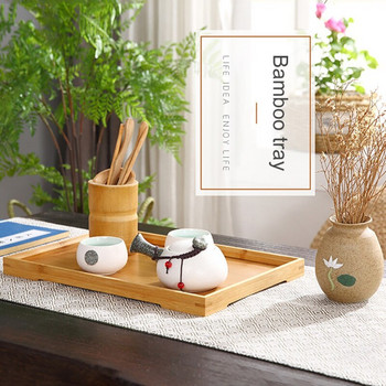 Δίσκος σερβιρίσματος μπαμπού για φλιτζάνι τσαγιού Δίσκοι για πιατάκια πιάτα φρούτων Αποθήκευση παλέτα μαχαιροπίρουνα Ιαπωνικό ξύλινο φαγητό Ορθογώνιο Διακόσμηση πιάτων