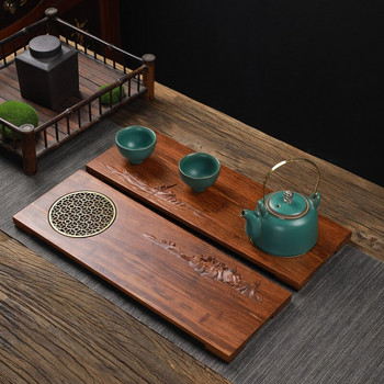 Правоъгълен комплект за чай Бамбукова дървена табла за чай Японска дзен суха табла с балончета Масивна дървена стойка за чай Поднос за чай Водоустойчив и против котлен камък