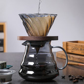 Kávová súprava V60, kávovar, sklenený odkvapkávač s filtračnou sadou 500 ml, drevená rukoväť s ochranou proti obareniu, cezva, kávový riad, špecializovaný nástroj pre baristu
