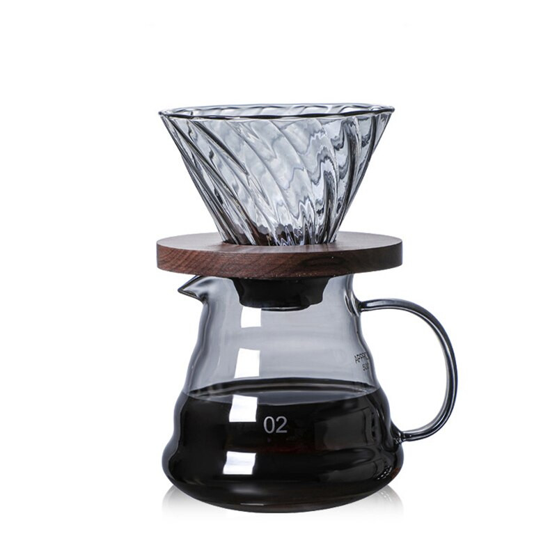 Kávová súprava V60, kávovar, sklenený odkvapkávač s filtračnou sadou 500 ml, drevená rukoväť s ochranou proti obareniu, cezva, kávový riad, špecializovaný nástroj pre baristu