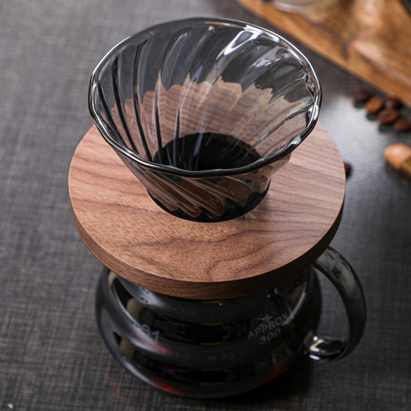 Kávová súprava V60, kávovar, sklenený odkvapkávač s filtračnou sadou 500 ml, drevená rukoväť s ochranou proti obareniu, cezva, kávový riad, špecializovaný nástroj pre baristu