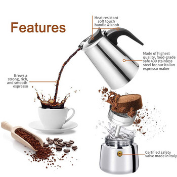Ιταλική καφετιέρα Moka Pot από ανοξείδωτο ατσάλι Geyser Καφετιέρα Espresso Latte Μαγειρική Κανάτα Barista Accessories Coffeeware