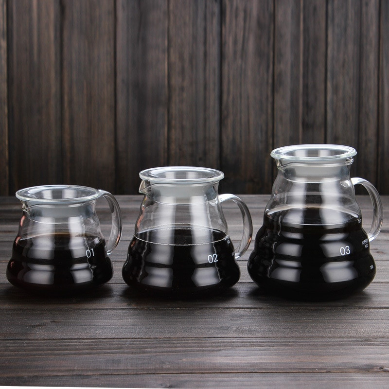 Sklenená kanvica na kávu s objemom 350 ml, 600 ml a 800 ml, izolovaná rukoväť pre udržanie čerstvej kávy a prekvapkávacej kanvice