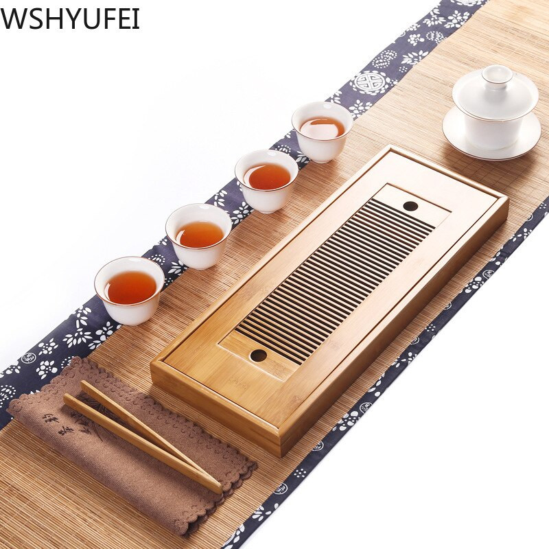 Bambusz teástálca Háztartási téglalap alakú Modern Egyszerű Kis Bambusz Víztároló Négyzet alakú teáskészlet Teatálca dropshipping