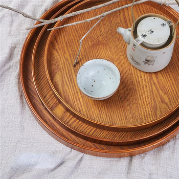Дървен кръгъл дървен поднос поднос за чай сервиз за чай поднос за чаша за чай японски плодове поднос за закуски творчески дървен поднос от масивно дърво