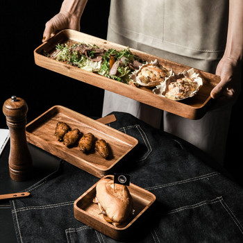 1 Κομμάτι Ξύλο Ακακίας Ορθογώνιο ξύλινο πιάτο Οικογενειακό Τραπέζι Υπηρεσίας Εστιατορίου Ιαπωνικό σετ τσαγιού Πιατάκι Δίσκος γλυκού
