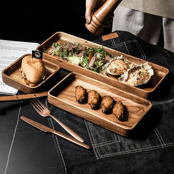 1 Κομμάτι Ξύλο Ακακίας Ορθογώνιο ξύλινο πιάτο Οικογενειακό Τραπέζι Υπηρεσίας Εστιατορίου Ιαπωνικό σετ τσαγιού Πιατάκι Δίσκος γλυκού