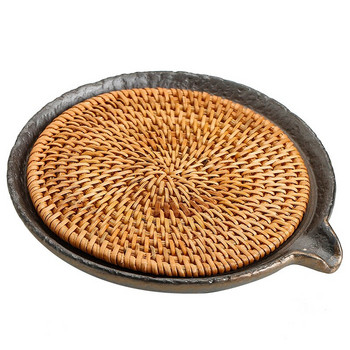 Rattan Mat Pot Bearing Μεγάλο Κυκλικό Δημιουργικό με Κεραμικό Νερό Hu Dian Χειροποίητα Αξεσουάρ Τσαγιού Δίσκος τσαγιού Kung Fu Σετ τσαγιού