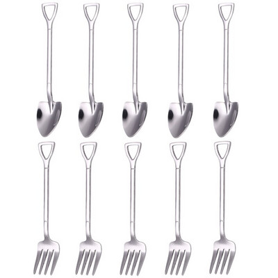 10 vnt Creative Shovel šakutės šaukštas 304 nerūdijančio plieno šakutė ledų desertas kavos šaukštas vaisių šakutė arbatinis šaukštelis maišymo šaukštas