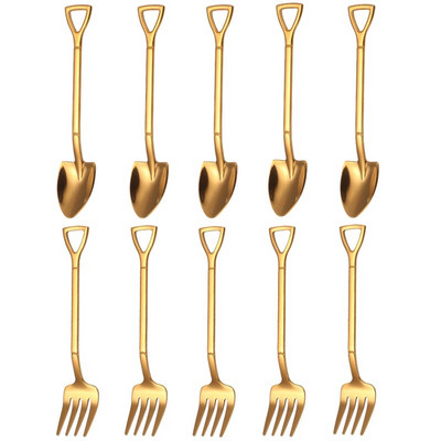 10 vnt Creative Shovel šakutės šaukštas 304 nerūdijančio plieno šakutė ledų desertas kavos šaukštas vaisių šakutė arbatinis šaukštelis maišymo šaukštas
