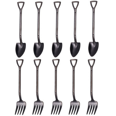 10 vnt Creative Shovel šakutės šaukštas 304 nerūdijančio plieno šakutė ledų desertas kavos šaukštas vaisių šakutė arbatinis šaukštelis maišymo šaukštas