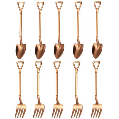 10 vnt Creative Shovel šakutės šaukštas 304 nerūdijančio plieno šakutė ledų desertas kavos šaukštas vaisių šakutė arbatinis šaukštelis maišymo šaukštas