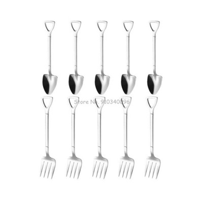 10 vnt Creative Shovel šakutės šaukštas 304 nerūdijančio plieno šakutė ledų desertas kavos šaukštas vaisių šakutė arbatinis šaukštelis maišymo šaukštas