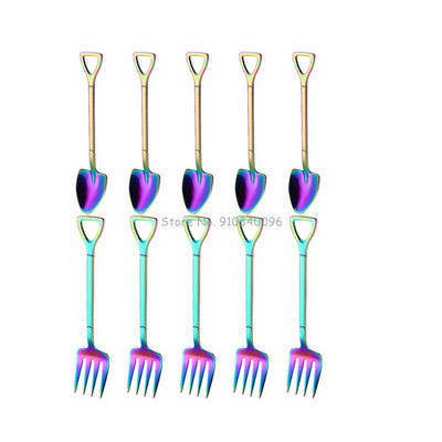 10 vnt Creative Shovel šakutės šaukštas 304 nerūdijančio plieno šakutė ledų desertas kavos šaukštas vaisių šakutė arbatinis šaukštelis maišymo šaukštas