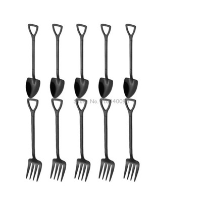 10 vnt Creative Shovel šakutės šaukštas 304 nerūdijančio plieno šakutė ledų desertas kavos šaukštas vaisių šakutė arbatinis šaukštelis maišymo šaukštas