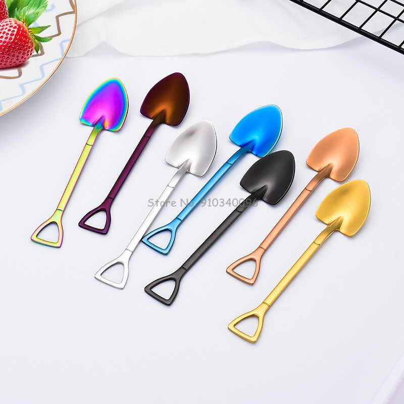 10 vnt Creative Shovel šakutės šaukštas 304 nerūdijančio plieno šakutė ledų desertas kavos šaukštas vaisių šakutė arbatinis šaukštelis maišymo šaukštas