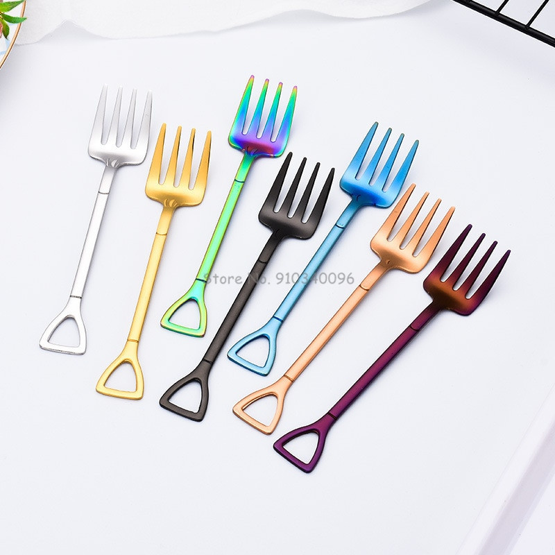 10 vnt Creative Shovel šakutės šaukštas 304 nerūdijančio plieno šakutė ledų desertas kavos šaukštas vaisių šakutė arbatinis šaukštelis maišymo šaukštas