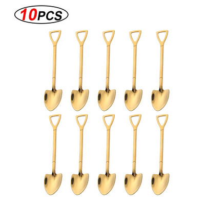 10 vnt Nerūdijančio plieno Kastuvas kavos šaukštelis Rinkinys Kastuvas Kastuvas Kūrybinis arbatos šaukštelis Ledų desertinis šaukštas Gimtadienio dovanų stalo reikmenys