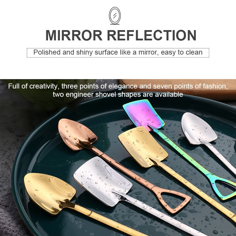 10 vnt Nerūdijančio plieno Kastuvas kavos šaukštelis Rinkinys Kastuvas Kastuvas Kūrybinis arbatos šaukštelis Ledų desertinis šaukštas Gimtadienio dovanų stalo reikmenys