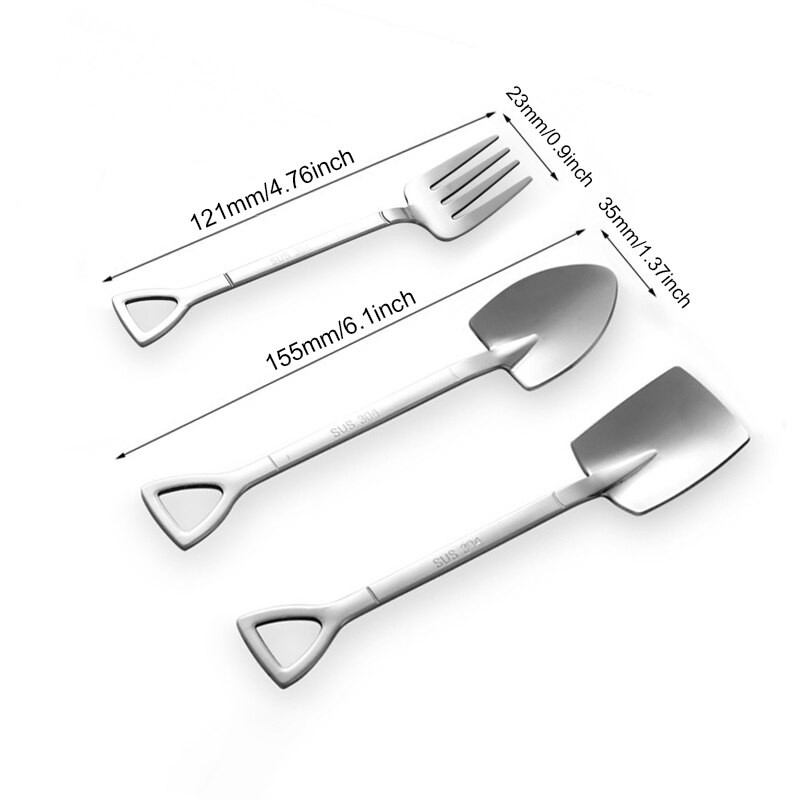 10 vnt Nerūdijančio plieno Kastuvas kavos šaukštelis Rinkinys Kastuvas Kastuvas Kūrybinis arbatos šaukštelis Ledų desertinis šaukštas Gimtadienio dovanų stalo reikmenys