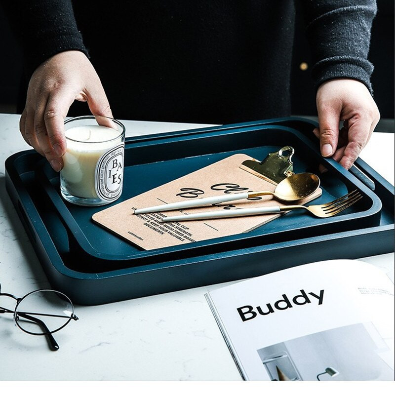 1 komad pravokutnog kućnog drvenog pladnja s ocjedom za pohranu pribora za čaj Kuhinjska kuhinjska posuda za desert s voćem