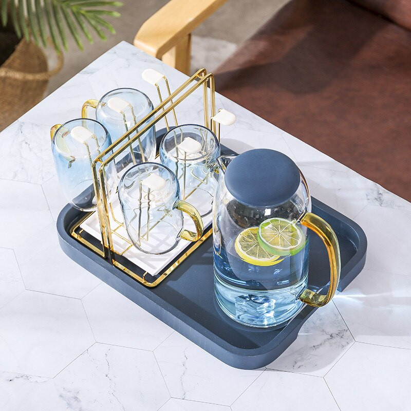 1 komad pravokutnog kućnog drvenog pladnja s ocjedom za pohranu pribora za čaj Kuhinjska kuhinjska posuda za desert s voćem