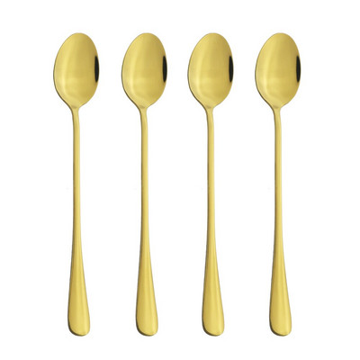 4 vnt. Juodi ilgakočiai arbatos šaukšteliai sulčių maišymo stalo įrankiai nerūdijančio plieno kavos šaukštas geriamasis stalo reikmenys virtuvės pristatymas