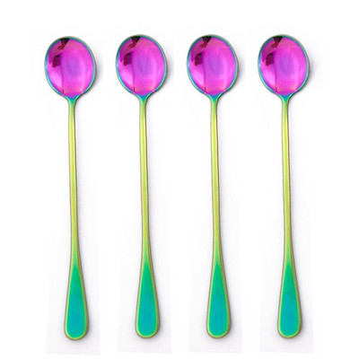 4 vnt. Juodi ilgakočiai arbatos šaukšteliai sulčių maišymo stalo įrankiai nerūdijančio plieno kavos šaukštas geriamasis stalo reikmenys virtuvės pristatymas