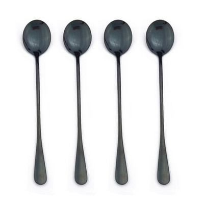 4 vnt. Juodi ilgakočiai arbatos šaukšteliai sulčių maišymo stalo įrankiai nerūdijančio plieno kavos šaukštas geriamasis stalo reikmenys virtuvės pristatymas
