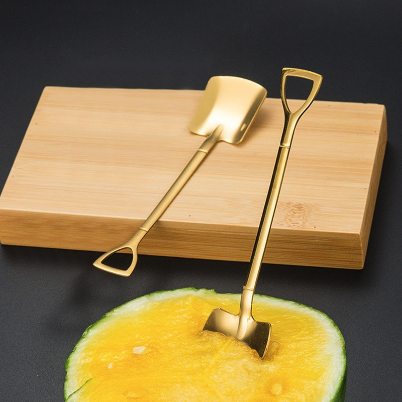 9 vnt. Kastuvas Šaukštas Šakutė Kastuvas Kavos Šaukštas Kastuvas Rankena Desertinis Šaukštas Ledų Šaukštas Kastuvo formos Šakutė Vaisių Šakutė Auksinė