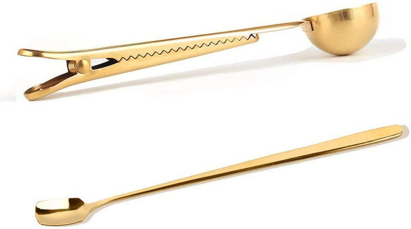 Лъжица за кафе Уплътнителна скоба Кухненски златни аксесоари Две в едно Поставка от неръждаема стомана Cafe Expresso Cucharilla Декорация