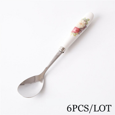 6 бр./лот Европейски костен Китай Комплект лъжици за кафе от неръждаема стомана Чаена лъжица за разбъркване Мед Десерт Лопатка за сладолед Сервии 14,6*2,6 см