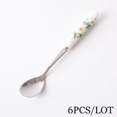 6 бр./лот Европейски костен Китай Комплект лъжици за кафе от неръждаема стомана Чаена лъжица за разбъркване Мед Десерт Лопатка за сладолед Сервии 14,6*2,6 см