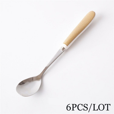 6 бр./лот Европейски костен Китай Комплект лъжици за кафе от неръждаема стомана Чаена лъжица за разбъркване Мед Десерт Лопатка за сладолед Сервии 14,6*2,6 см