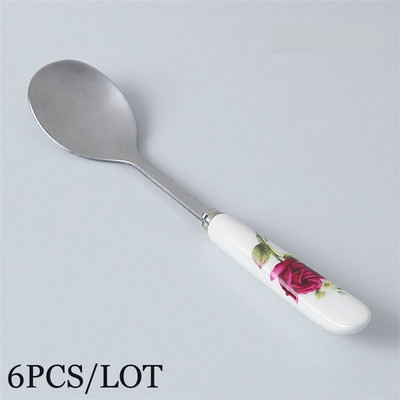 6 бр./лот Европейски костен Китай Комплект лъжици за кафе от неръждаема стомана Чаена лъжица за разбъркване Мед Десерт Лопатка за сладолед Сервии 14,6*2,6 см