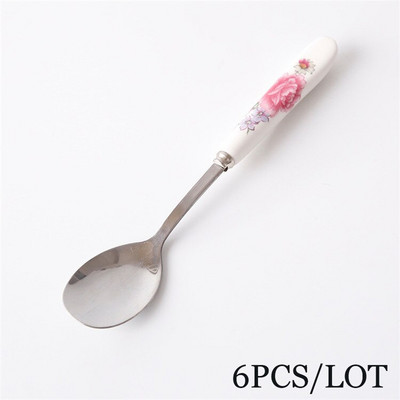 6 бр./лот Европейски костен Китай Комплект лъжици за кафе от неръждаема стомана Чаена лъжица за разбъркване Мед Десерт Лопатка за сладолед Сервии 14,6*2,6 см