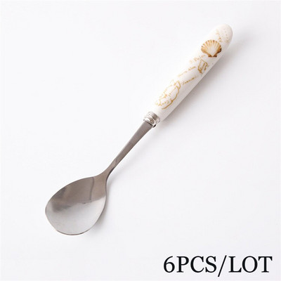 6 бр./лот Европейски костен Китай Комплект лъжици за кафе от неръждаема стомана Чаена лъжица за разбъркване Мед Десерт Лопатка за сладолед Сервии 14,6*2,6 см