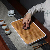 Acasă Tavă mică de ceai din bambus Kung Fu Vasă mică cu bule uscate Tavă dreptunghiulară din bambus în stil japonez Veselă de ceai Accesorii pentru ceremonie de ceai