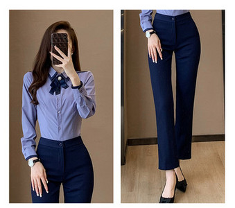 Costum de femeie elegant de cămașă și fustă sau cămașă și pantaloni