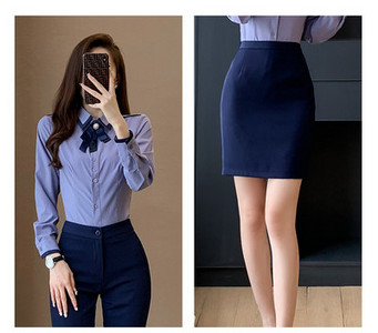 Costum de femeie elegant de cămașă și fustă sau cămașă și pantaloni