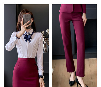 Costum de femeie elegant de cămașă și fustă sau cămașă și pantaloni